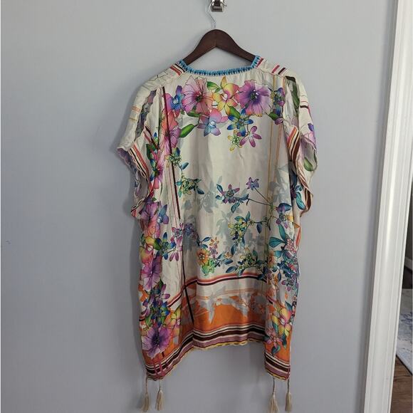 Johnny Was Tops - Women's Johnny Was Silk Stellar Poncho XS Rainbow Floral Tassels
